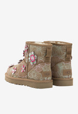 Floral-Embroidered Suede Boots