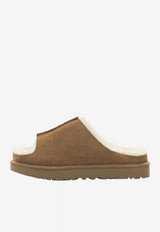 Suede Slippers with Embossed-Logo