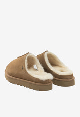 Suede Slippers with Embossed-Logo