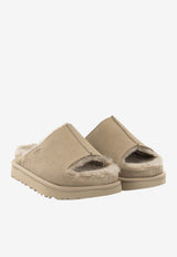 Suede Slippers with Embossed-Logo