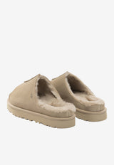 Suede Slippers with Embossed-Logo