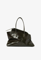 Medium La Passeggiata Croc-Embossed Leather Tote Bag