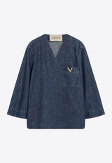 V-neck Denim Blouse