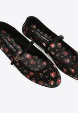 Floral-Print Satin Ballet Flats