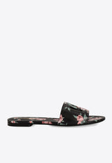 Floral-Print Leather Flat Sandals