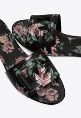 Floral-Print Leather Flat Sandals