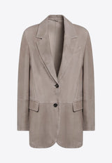 Brunello Cucinelli Single-Breasted Suede Blazer  Brown MPCAI7366LE/S_CUCIN-C4191