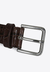 The Frankie Shop Toni Croc-Embossed Leather Belt Green BEFS21177LE/R_THE-885