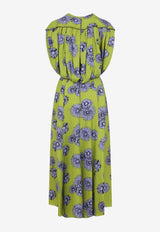 Floral-Print Draped Midi Dress