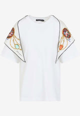 Crewneck T-shirt with Printed Shawl