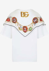 Crewneck T-shirt with Printed Shawl