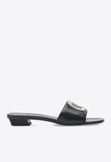 Square Buckle Leather Flat Sandals