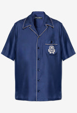 Piped Silk Shirt with Embroidered-Logo
