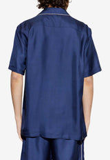 Piped Silk Shirt with Embroidered-Logo