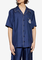 Piped Silk Shirt with Embroidered-Logo