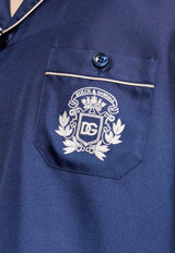 Piped Silk Shirt with Embroidered-Logo