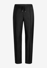 Pinstipe Pants with Elastic-Waist