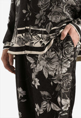 Flower Bouquet-Print Jacquard Pants