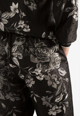 Flower Bouquet-Print Jacquard Pants