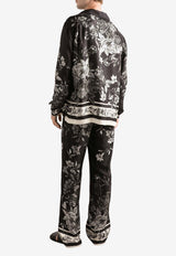 Flower Bouquet-Print Jacquard Pants