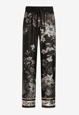 Flower Bouquet-Print Jacquard Pants