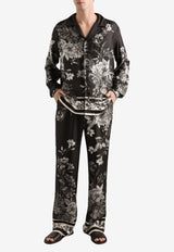 Flower Bouquet-Print Jacquard Pants