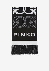 PINKO Jacquard Love Birds Logo Scarf Black 105992A2YO_ZZ2