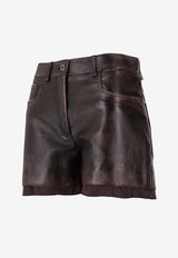Miu Miu Vintage Leather Mini Shorts Brown MPP404SOOO1134_F0201