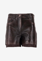 Miu Miu Vintage Leather Mini Shorts Brown MPP404SOOO1134_F0201