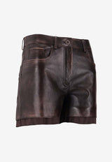 Miu Miu Vintage Leather Mini Shorts Brown MPP404SOOO1134_F0201