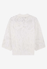 Brunello Cucinelli V-neck Open Knit Sweater White MDT771005C159_White_40000118
