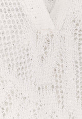 Brunello Cucinelli V-neck Open Knit Sweater White MDT771005C159_White_40000118