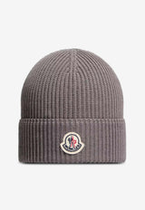 Moncler Logo Patch Ribbed Beanie Gray L10913B00022M1367_93D