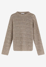 Brunello Cucinelli Open Knit Sequined Sweater Beige MCO564700C9089_Mud_40000097