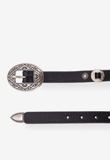 Golden Goose DB Oval-Buckle Embellished Leather Belt Black GMA00819A00082590100_Black_41114683