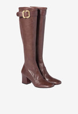 Miu Miu 65 Leather Knee-High Boots with Buckle Brown 5W548EFA065038_F0003