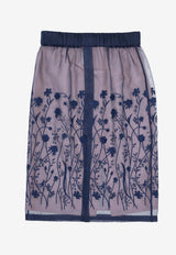 P.A.R.O.S.H Floral Embroidered Midi Skirt Blue D621136SORGENTE_012