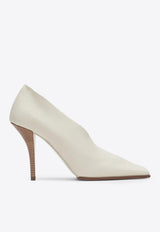 Alaïa 90 Square-Toe Nappa Leather Pumps Ivory AA3E1020I106LE/S_ALAIA-055