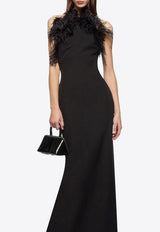 The Attico Feather-Trimmed Maxi Cady Dress Black 260WCW00264PLL088FS_100