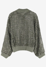 Brunello Cucinelli Dazzling Net Embroidery Silk-Blend Bomber Jacket Green MCBR11806C3066_EUCALYPTUS_40000222