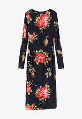 Dolce & Gabbana Rose Bouquet Print Midi Dress Black F610FTFSICDHN5ZN_BOUQUET ROSE NERO_40005349