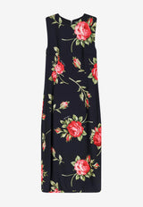 Dolce & Gabbana Rose Bouquet Print Crewneck Midi Dress Black F6GASTFSICDHN5ZN_BOUQUET ROSE NERO_40005303