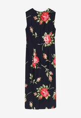 Dolce & Gabbana Rose Bouquet Print Crewneck Midi Dress Black F6GASTFSICDHN5ZN_BOUQUET ROSE NERO_40005303