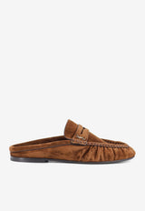 Saint Laurent Cassandre Suede Flat Mules Brown 85239227DTT2319_DARK HAVANA_44132649
