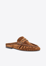 Saint Laurent Cassandre Suede Flat Mules Brown 85239227DTT2319_DARK HAVANA_44132649
