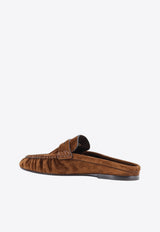 Saint Laurent Cassandre Suede Flat Mules Brown 85239227DTT2319_DARK HAVANA_44132649