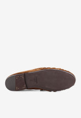 Saint Laurent Cassandre Suede Flat Mules Brown 85239227DTT2319_DARK HAVANA_44132649