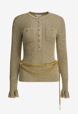 Self-Portrait Ribbed Chained Top Green SC25-011T-GDGOLD_3a000aab-e198-4189-afa1-3e54c2207c93