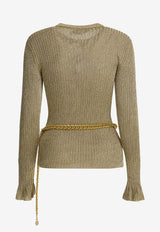 Self-Portrait Ribbed Chained Top Green SC25-011T-GDGOLD_3a000aab-e198-4189-afa1-3e54c2207c93