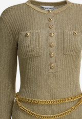Self-Portrait Ribbed Chained Top Green SC25-011T-GDGOLD_3a000aab-e198-4189-afa1-3e54c2207c93